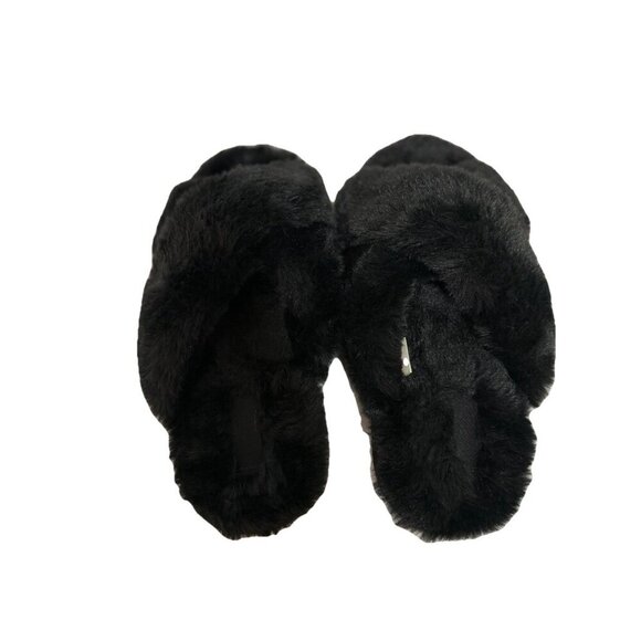 Victoria's Secret PINK Criss Cross Slipper Size‎ 7-8 Medium Black Fuzzy Slides - Picture 4 of 11